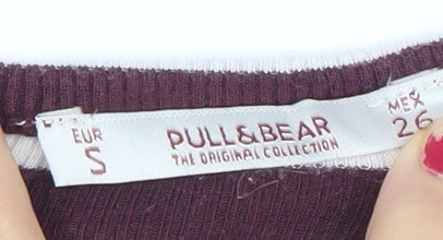Pull&Bear Women’s Brown Striped Cold Shoulder T-Shirt Size 8