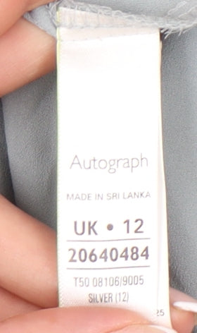 Marks & Spencer Autograph Womens Silver Blouse UK 12 Long Sleeve Workwear