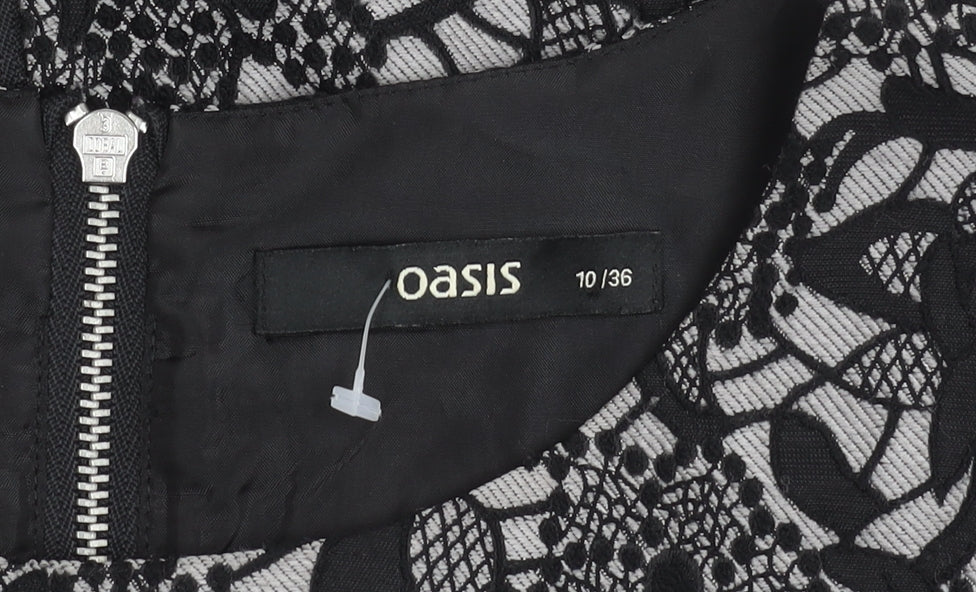 Oasis Women’s Black Floral Lace Shift Dress Size 10 Short Sleeve