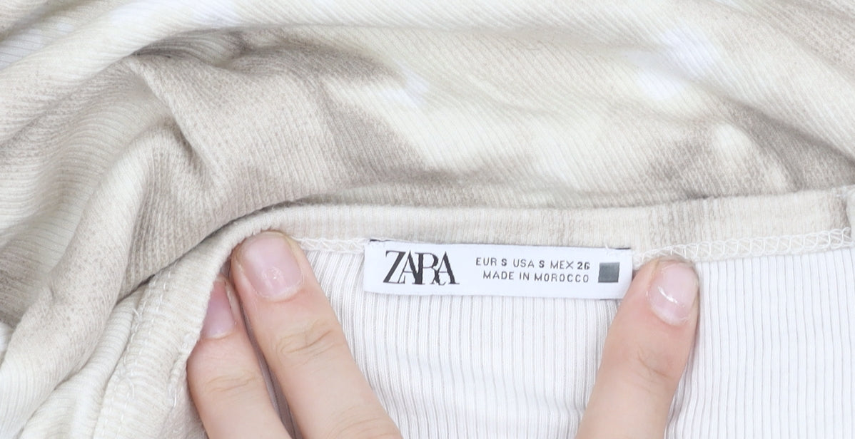 Zara Women Beige Tie Dye Slip Dress Size S Scoop Neck Midi