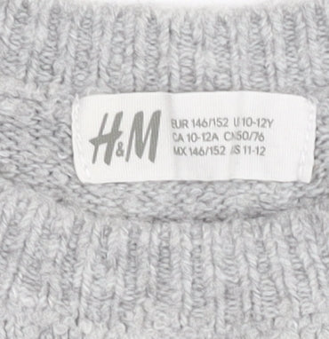 H&M Teens Grey Beaded Crew Neck Pullover Jumper Size 12 Slim