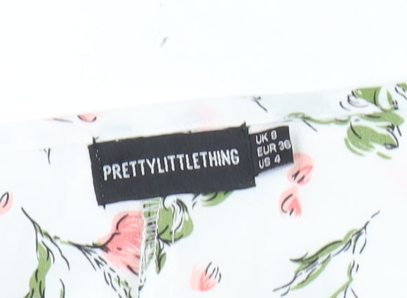 PRETTYLITTLETHING Womens White Floral Bodycon Mini Dress Size 8