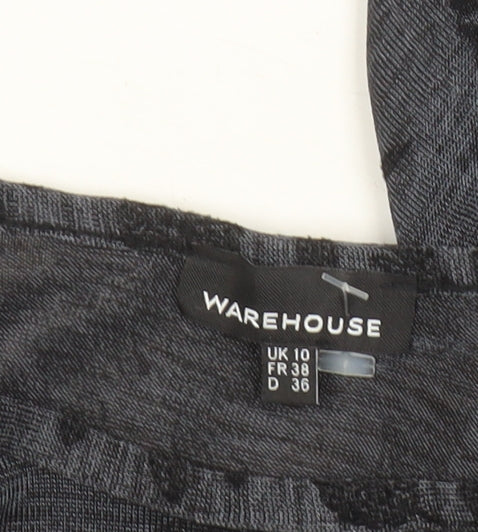 Warehouse Women’s Grey Floral Shift Dress Size 10 Short Sleeve