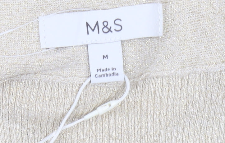 Marks & Spencer Women’s Beige M Cardigan V-Neck Knit Glitter