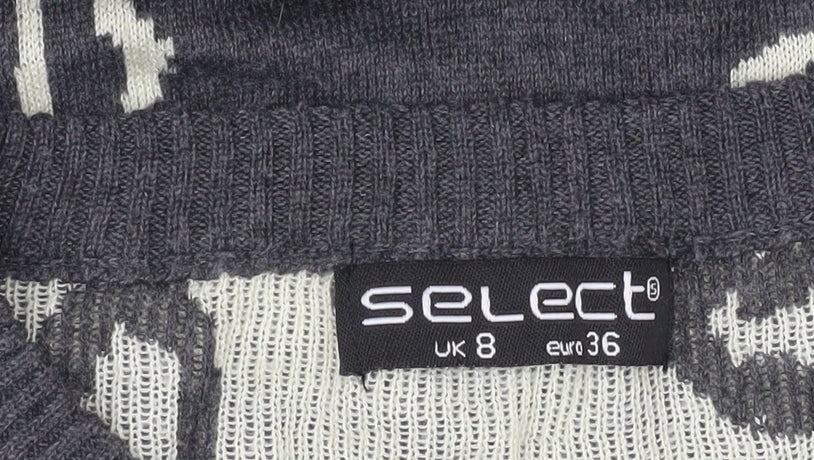 Select Womens Grey Animal Print Crew Neck Jumper Size 8