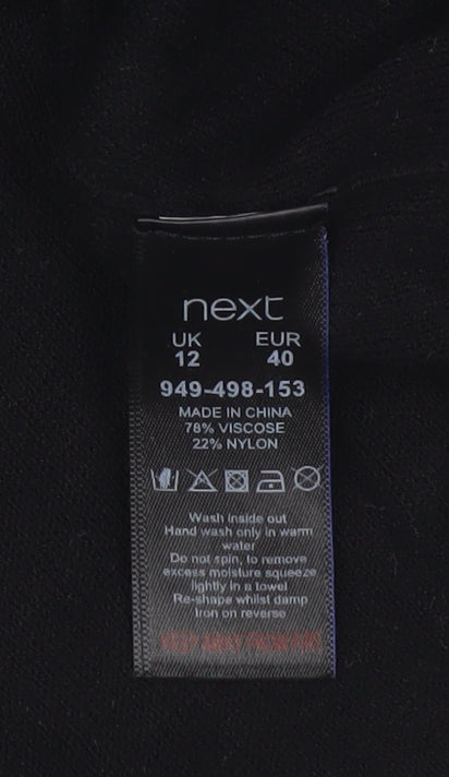 Next Womens Black Sequin Jumper Size 12 Crew Neck 3/4 Sleeve