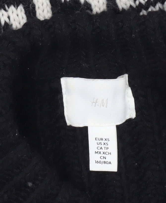 H&M Womens Black XS Geometric Fringe Knit Pullover Jumper