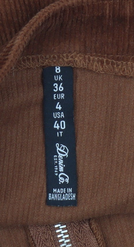 Denim Co Women Brown Corduroy Pinafore Dress Size 8 Sleeveless Zip