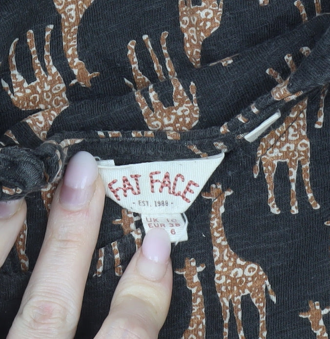 FatFace Womens Black Giraffe Print Shift Dress UK 6 Short Sleeve