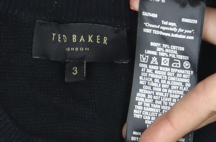Ted Baker Womens Black Jumper Size 12 Cotton Blend Crew Neck