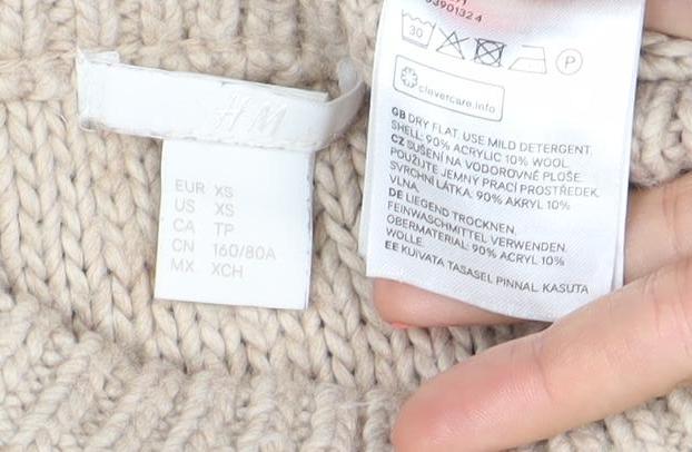 H&M Womens Beige Chunky Knit Wool Blend Pullover Jumper XS