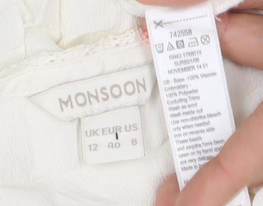 Monsoon Womens Ivory Beaded Tunic Blouse Size 12 3/4 Sleeve