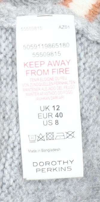 Dorothy Perkins Women’s Grey Striped Mock Neck Jumper Size 12