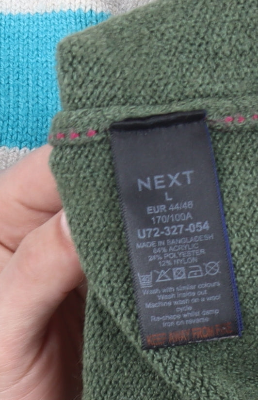 Next Womens Striped Crew Neck Jumper L Green Blue Pink Knitwear