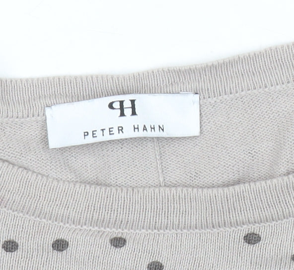 Peter Hahn Women Beige Polka Dot Cardigan Size 16 Boat Neck