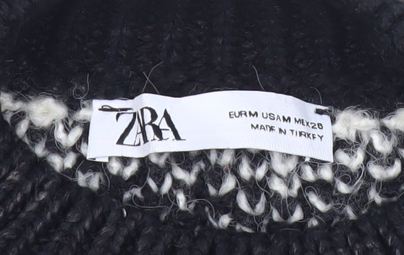 ZARA Women’s Black White Houndstooth Knit Jumper M Crew Neck Pullover