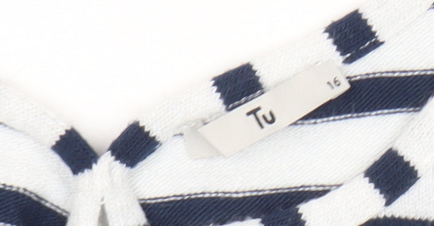 Tu Womens Blue White Striped T-Shirt Size 16 Nautical Casual