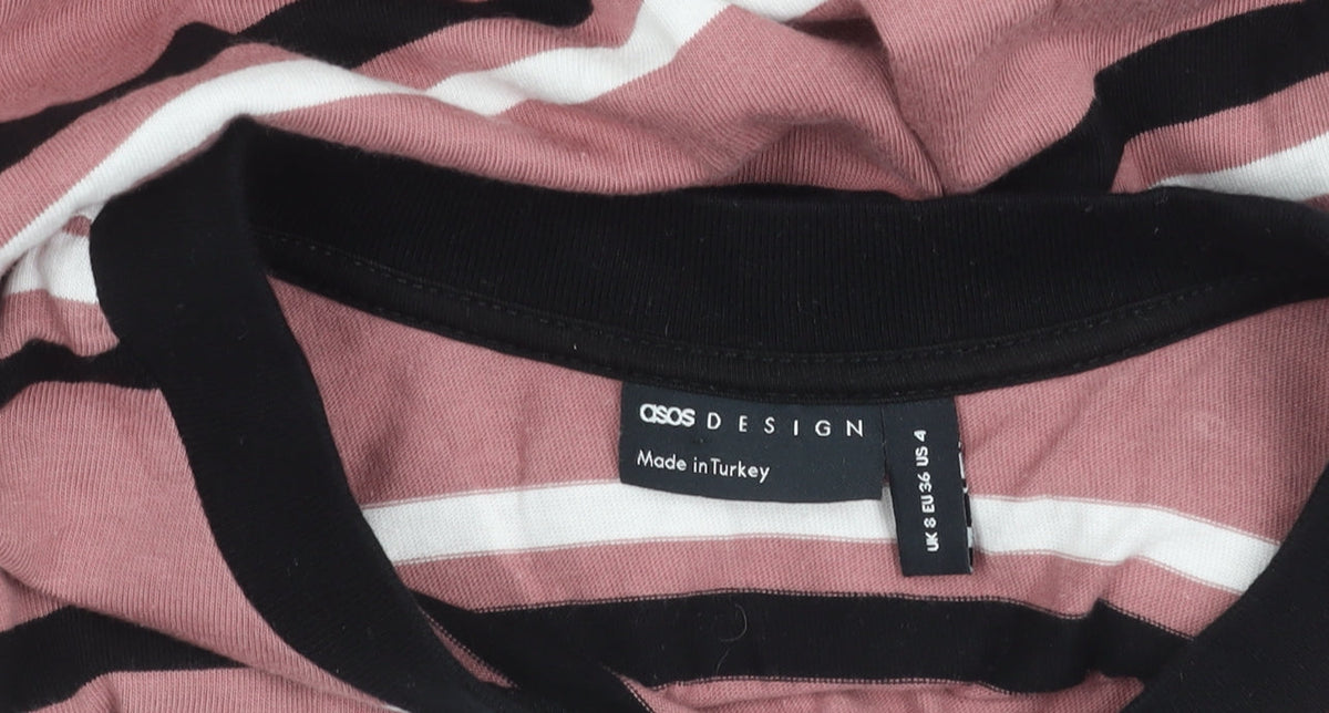 Additional view of ASOS DESIGN women’s pink striped long sleeve cotton t-shirt, size UK 8