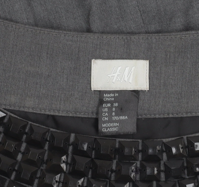 H&M Women’s Grey Sheath Dress Size 10 Sleeveless Beaded Neckline