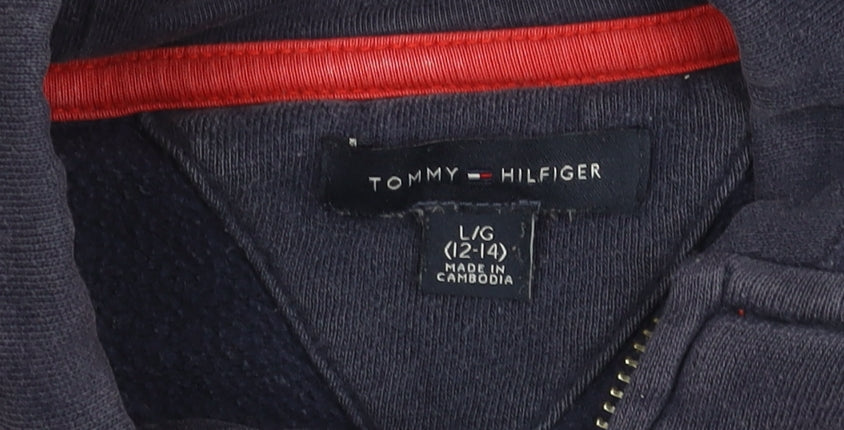 Additional view of Tommy Hilfiger boys’ blue zip hoodie jacket 12-14 years hooded logo