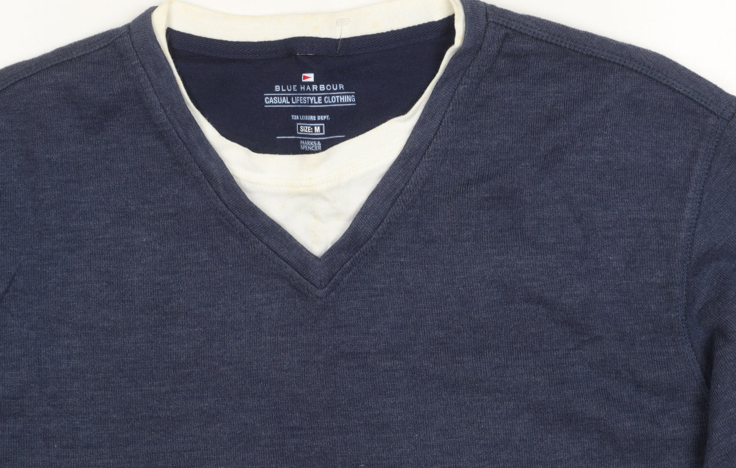 Marks & Spencer Blue Harbour Unisex Blue V-Neck Pullover Jumper M