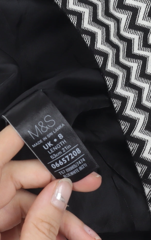 Marks & Spencer Womens Black Size 8 Pencil Skirt Geometric Tweed