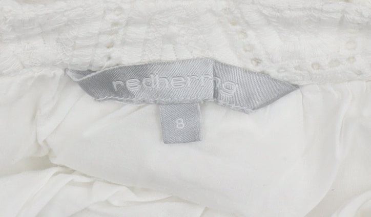 Red Herring Women’s White Cotton A-Line Skirt Size 8 Knee Length Lace