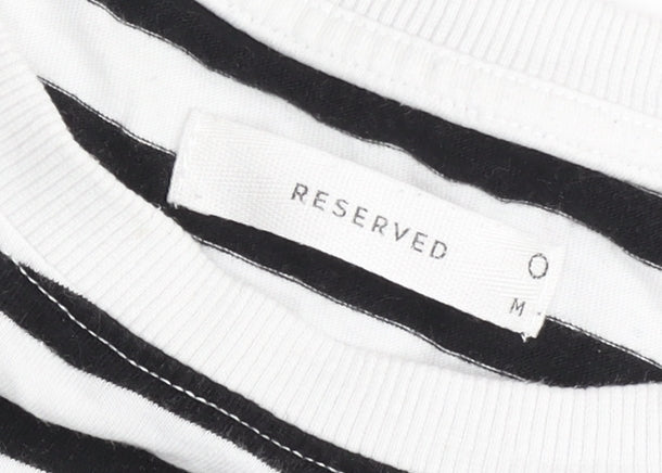 RESERVED Womens Black White Striped Cotton T-Shirt M Short Sleeve