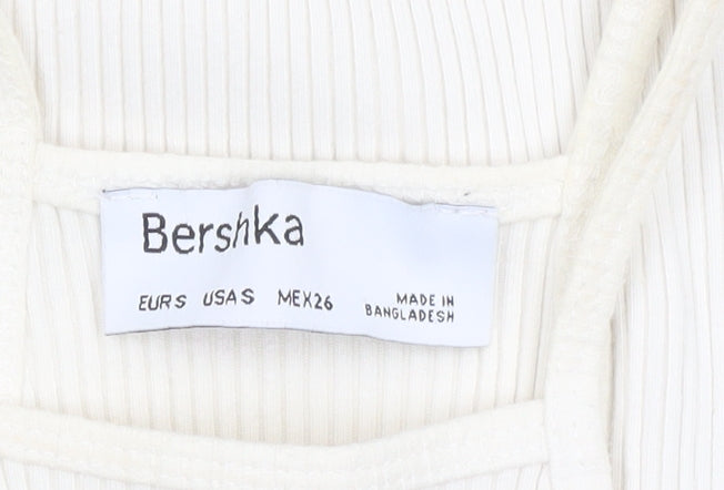Bershka Women’s White Halter Bodycon Midi Dress Size S Sleeveless