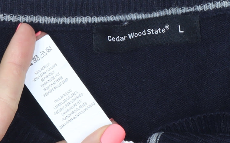 Cedarwood State Men’s Blue Striped Crew Neck Jumper Size L