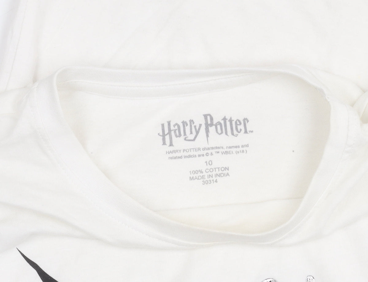 Harry Potter Women White T-Shirt Size 10 Short Sleeve Cotton