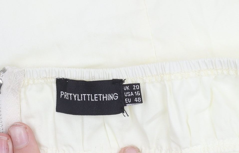 PRETTYLITTLETHING Womens Ivory Off Shoulder Puff Sleeve Cropped Blouse UK 20