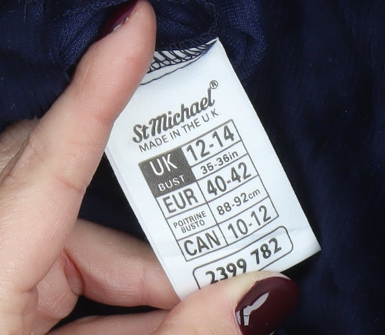 Marks & Spencer Women’s Navy Blue Roll Neck Blouse UK 12 Cotton Blend