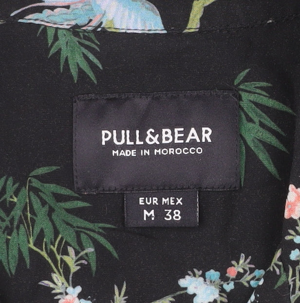 Pull&Bear Men’s Black Tropical Animal Print Shirt M Short Sleeve
