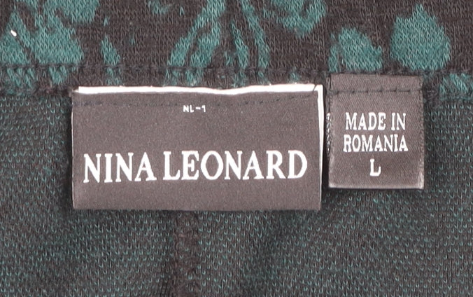 Nina Leonard Women’s Green Floral Pencil Skirt L Knit Stretch