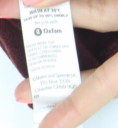 Marks & Spencer Womens Red Size 8 V-Neck Long Sleeve Jumper