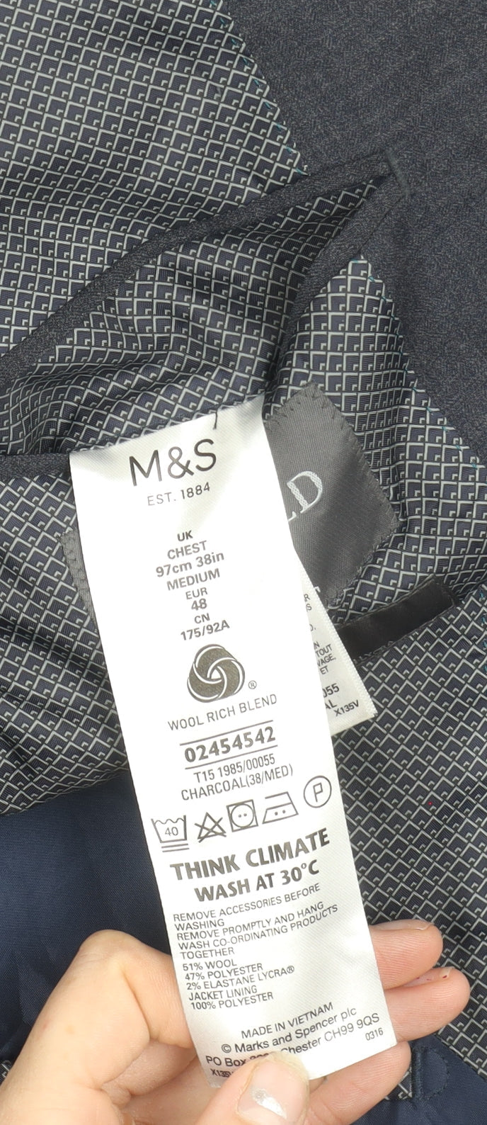 Marks & Spencer Men's Grey Wool Blend Blazer Jacket 38in M