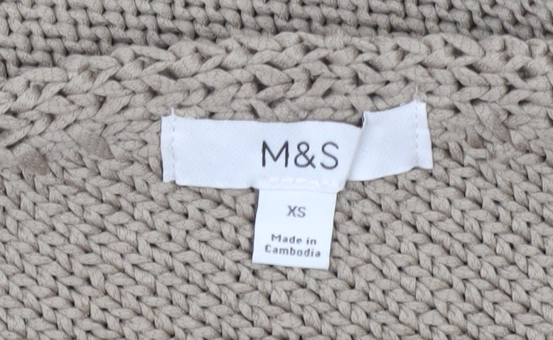 Marks & Spencer Women’s Beige XS V-Neck Chunky Knit Pullover Jumper
