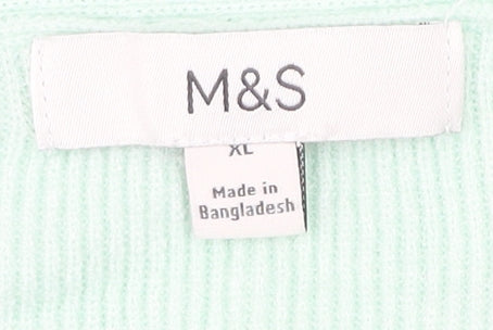 Marks & Spencer Womens Green XL V-Neck Pullover Jumper