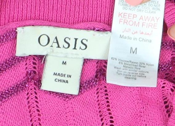 Oasis Women’s Pink Geometric Knit Pullover Jumper Size M