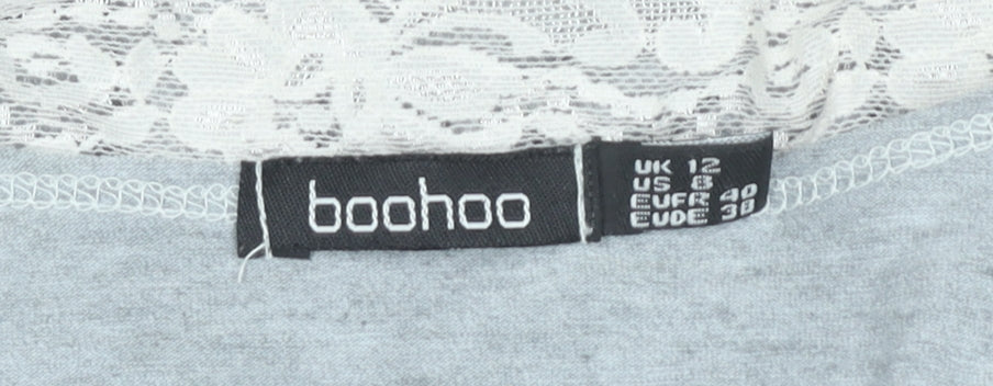 Boohoo Women’s Grey Lace Trim Fit & Flare Dress UK 12