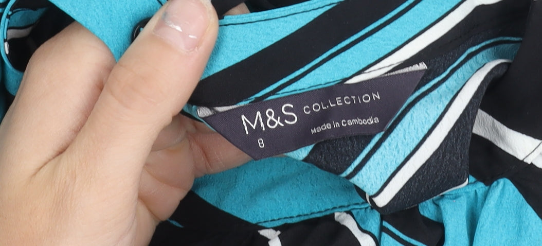 Marks & Spencer Women’s Blue Black Stripe Wrap Dress Size 8