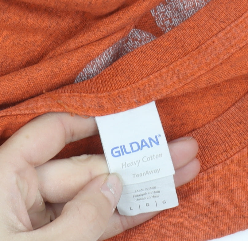 Gildan Men’s Orange Graphic T-Shirt L Goatfell Conqueror Isle of Arran