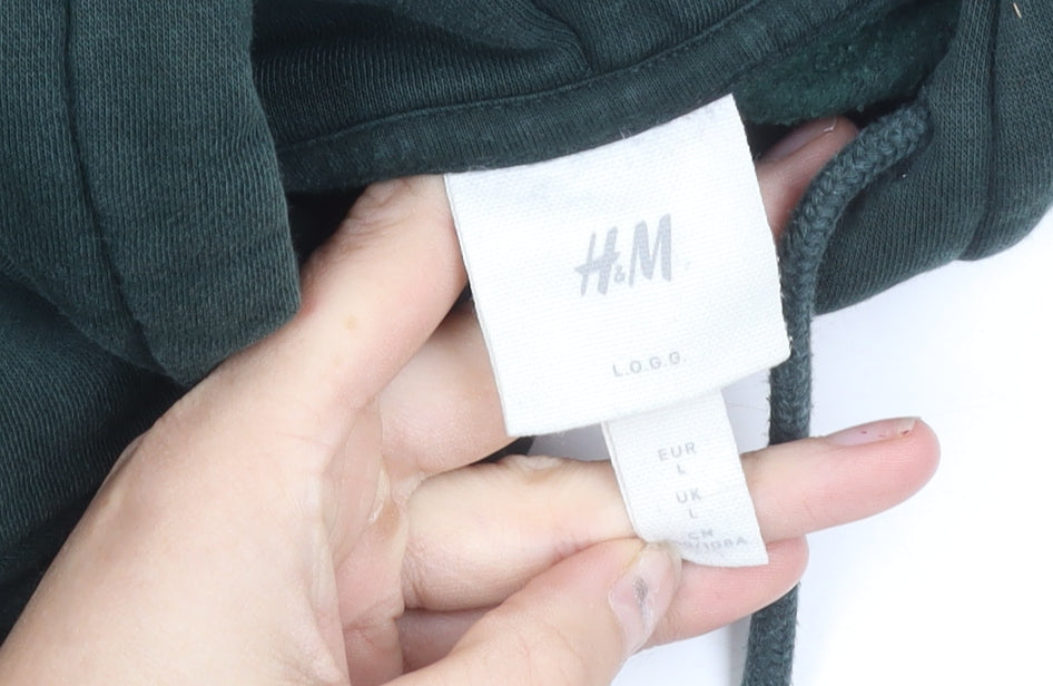 H&M Men’s Green Pullover Hoodie L Logo SOHO Graphic Print