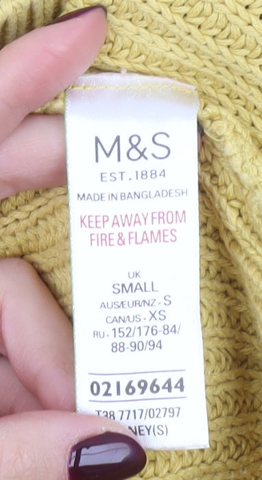 Marks & Spencer Women’s Yellow Cotton Mock Neck Jumper Size S