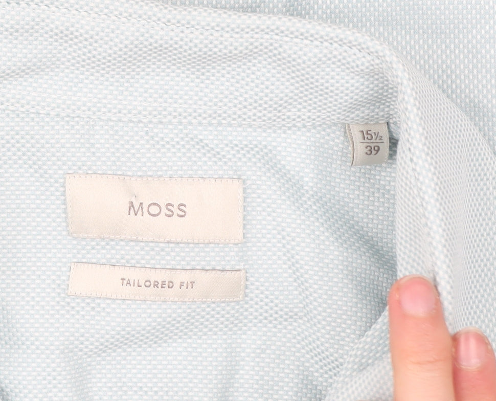 Moss Men’s Blue Slim Fit 15.5in Cotton Long Sleeve Shirt