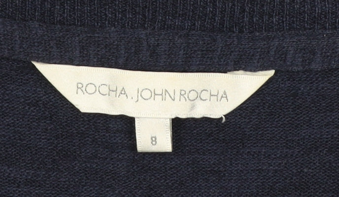 RJR.John Rocha Womens Blue Size 8 Cardigan Crew Neck Long Sleeve