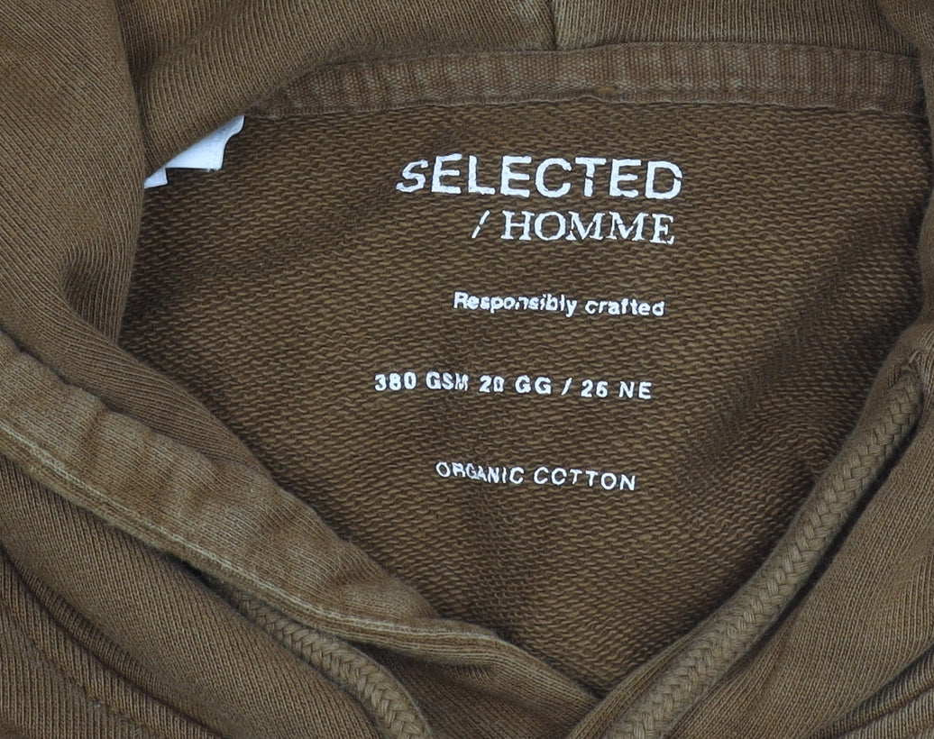 Selected Homme Men’s Brown Pullover Hoodie Size S Organic Cotton