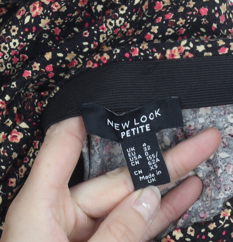 New Look Women’s Petite Black Floral Knee Length Skirt Size 4