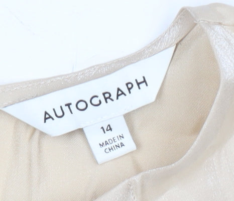 Marks & Spencer Womens Beige Size 14 Blouse Round Neck Short Sleeve